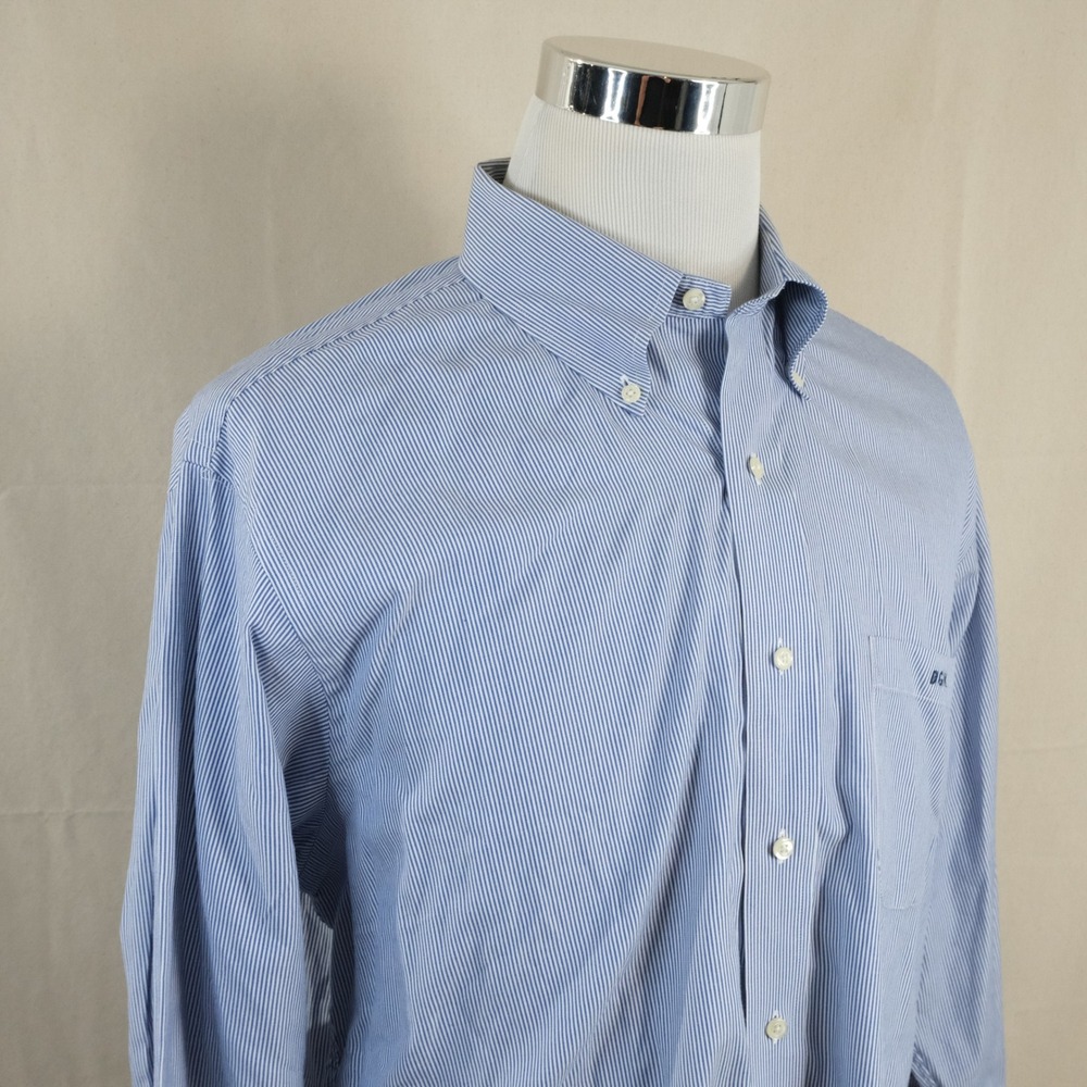 Brooks Brothers 17.5 36 Regent Shirt Blue White Striped Cotton Button Down Mens